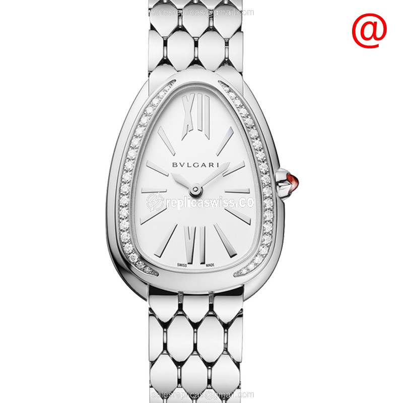 Bulgari Serpenti Seduttori Quartz Diamond White Dial Gold Clasp Steel Strap