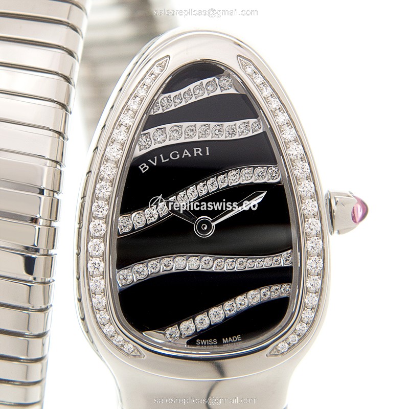 Bulgari Serpenti Replica - Quartz - Black Dial - Steel Case - Silver Strap - Sapphire Crystal - Luxury Replica SERPENTI Watch