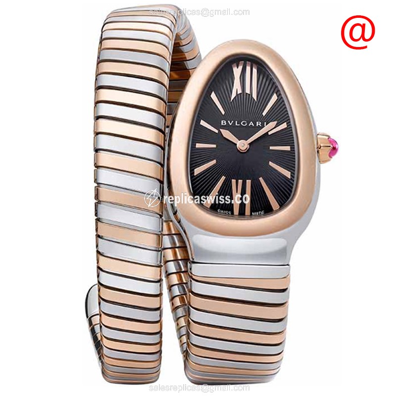 Bulgari Serpenti Tubogas Replica - Quartz - 18kt Rose Gold - Black Dial - Steel Strap - Luxury Replica SERPENTI TUBOGAS Watch