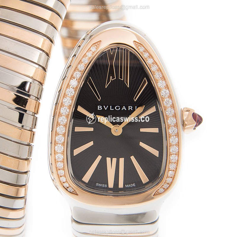 Bulgari Serpenti Replica - Quartz - 18kt Rose Gold - Black - Bangle Clasp - Luxury Replica SERPENTI Watch
