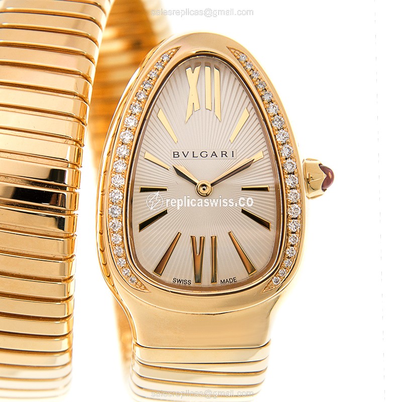 Bulgari Serpenti Replica - Quartz - 18kt Yellow Gold - Silver Dial - Gold Strap - Luxury Replica SERPENTI Watch