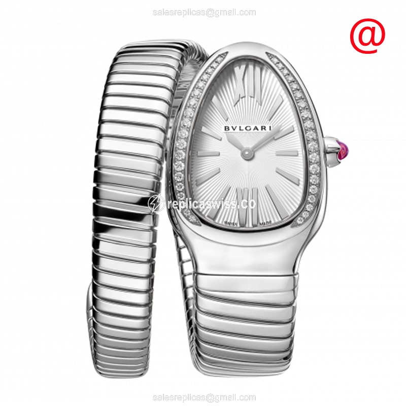 Bulgari Serpenti Tubogas Replica - Quartz - Stainless Steel Case - White Dial - Bangle Clasp - Silver Steel Strap - Luxury Replica SERPENTI TUBOGAS Watch