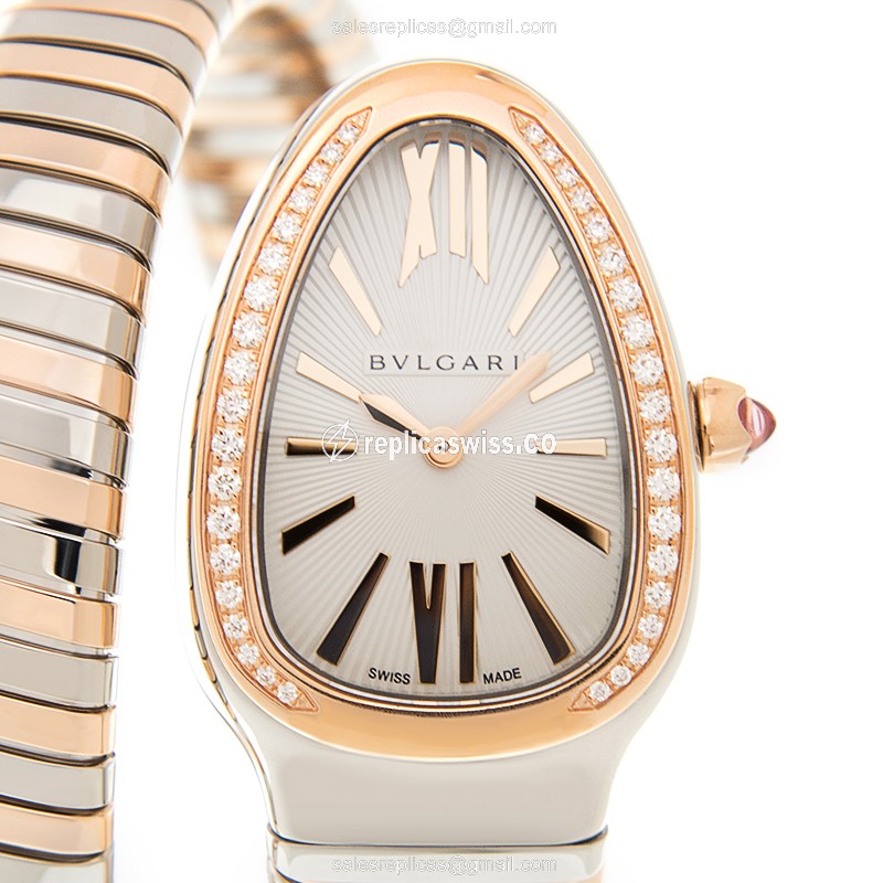 Bulgari Serpenti Quartz 18kt Rose Gold & Steel - Automatic - Silver Dial - Gold Strap - Luxury Replica SERPENTI Watch