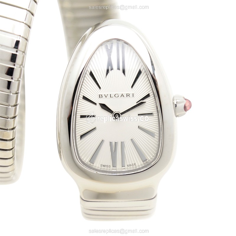 Bulgari 101911 SERPENTI Replica - Quartz - Steel Case - White Dial - Silver Bangle