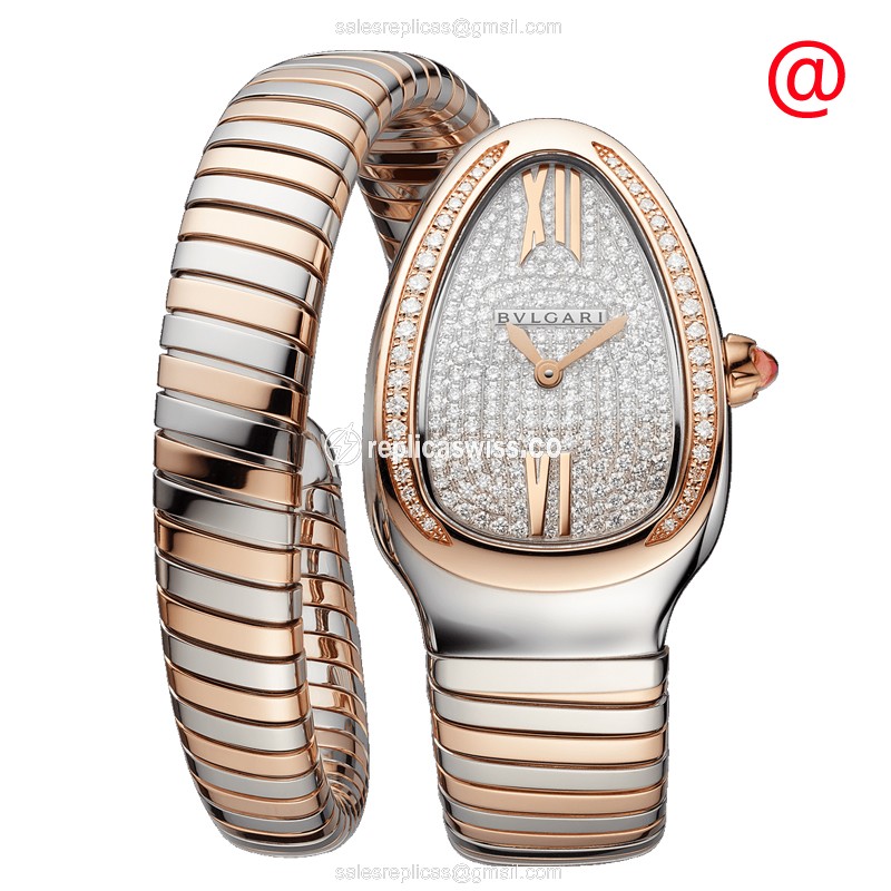 Bulgari Serpenti Tubogas Quartz 18kt Rose - Magic & Diamond Dial - Silver Case - Bangle Gold Clasp - Luxury Replica SERPENTI TUBOGAS Watch
