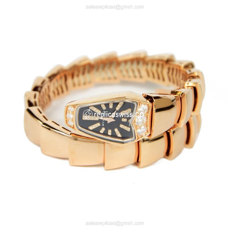 Bulgari Serpenti Replica - Quartz - 18kt Rose Gold - Diamond Dial - Bangle Clasp