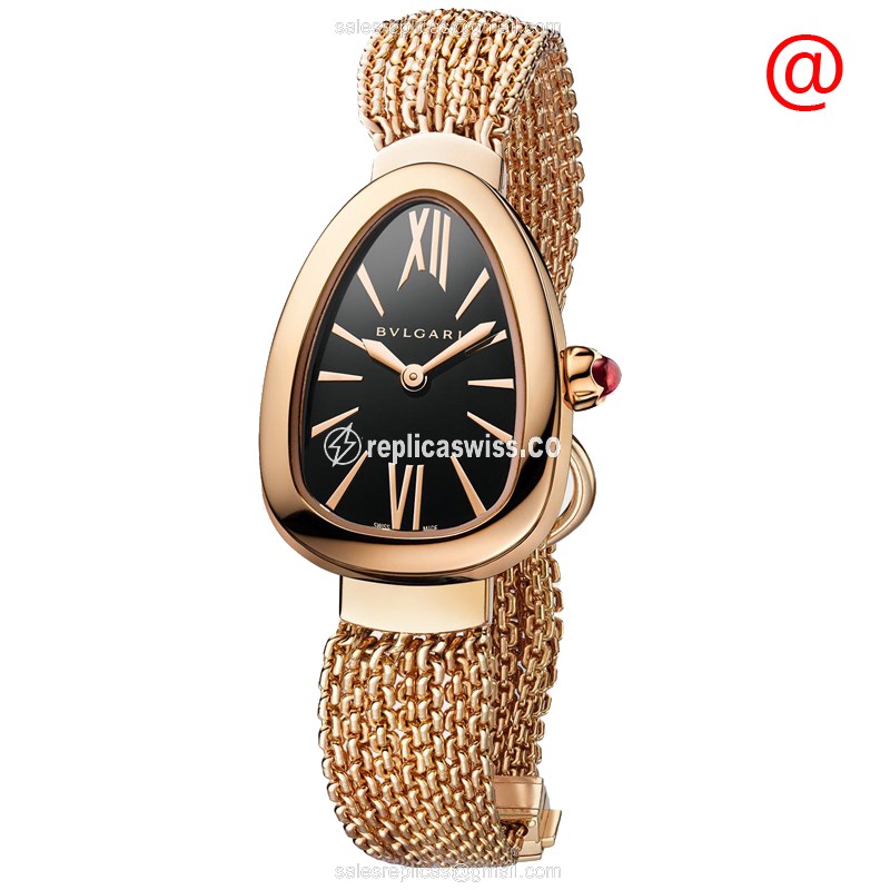 Bulgari Serpenti Replica - Quartz - 18kt Rose Gold - Black Dial - Gold Bangle - Luxury Replica SERPENTI Watch