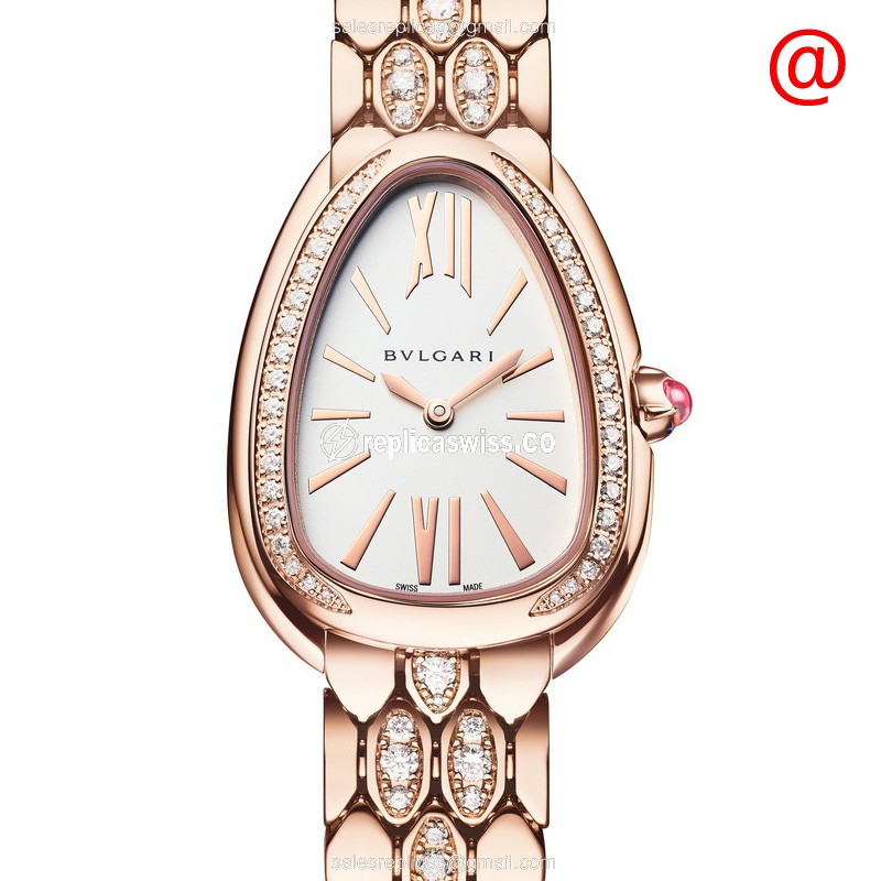 Bulgari Serpenti Seduttori Replica - Quartz - 18kt Rose Gold - Diamonds - White Dial