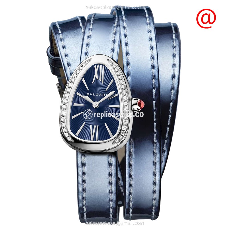 Bulgari Serpenti Quartz - Blue Dial - Stainless Steel Case - Leather Blue Strap - Buckle Clasp