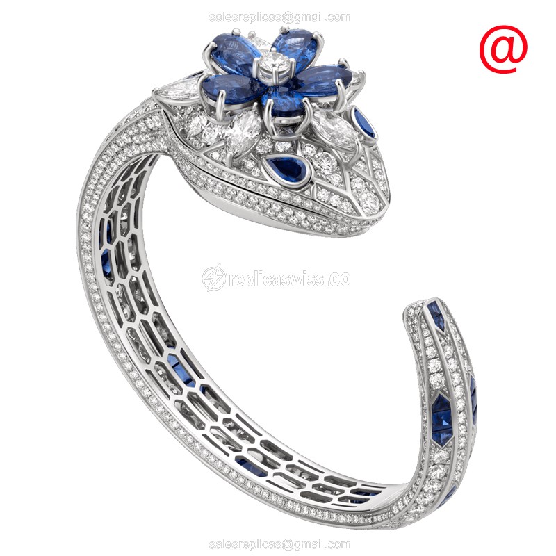 Bulgari Serpenti Secret Quartz - 18kt White Gold Sapphire - Silver Dial - Bangle Clasp - Luxury Replica SERPENTI SECRET Watch