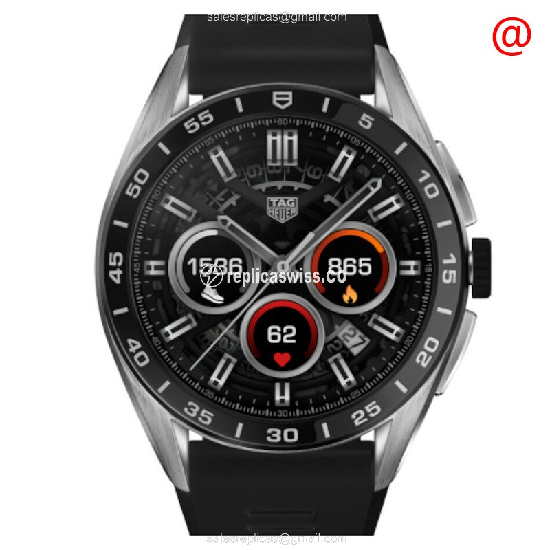 Tag Heuer Smart Replica Watch - Steel - Black Dial - Rubber