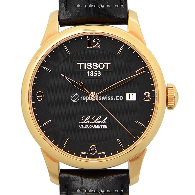 Tissot T-CLASSIC Replica - Automatic - Gold-Plated & Steel - Black Dial - Leather Strap