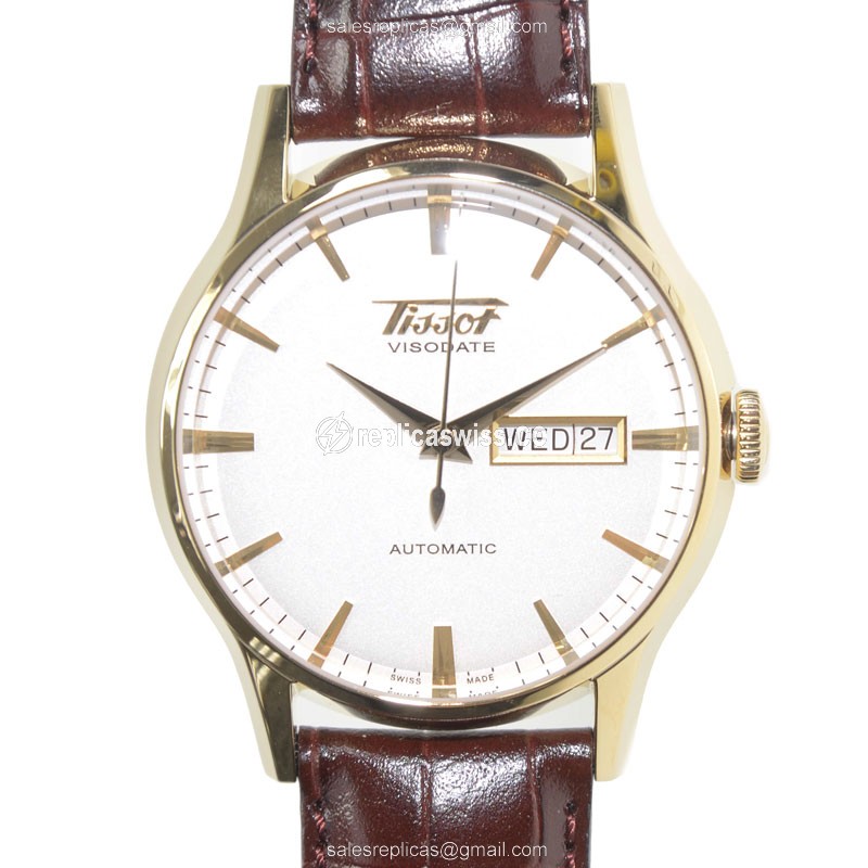 Rolex T019.430.36.031.01 Replica - Automatic - Steel Case - White Dial - Brown Leather Strap - Luxury Replica HERITAGE Watch