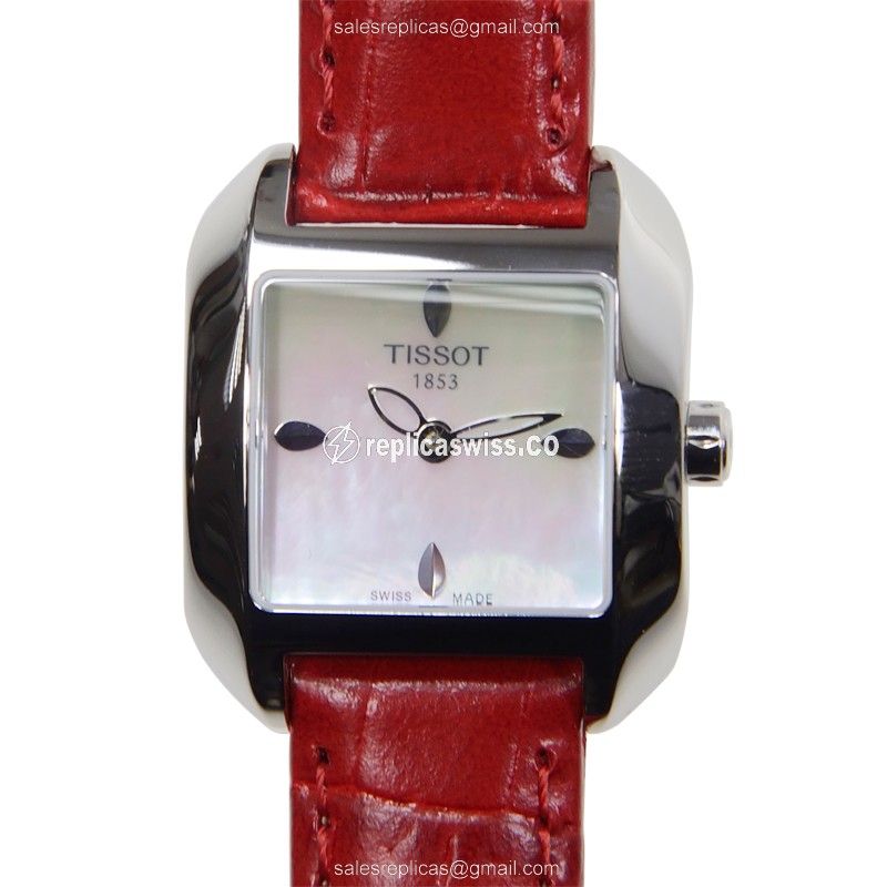 Rolex T-LADY Quartz Steel Case - Silver Dial - Red Leather Strap - Clasp - Luxury Replica T-LADY Watch