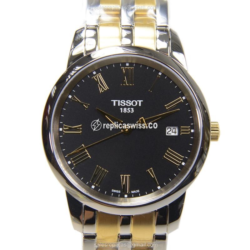 Rolex T-Classic Quartz - Black Dial - Steel Case - Silver Strap - Clasp