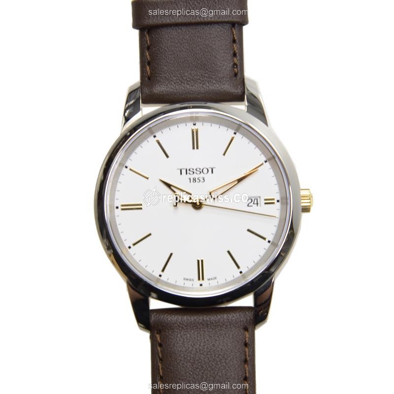 Tissot T-CLASSIC Quartz - White Dial - Steel Case - Brown Leather - Buckle Clasp