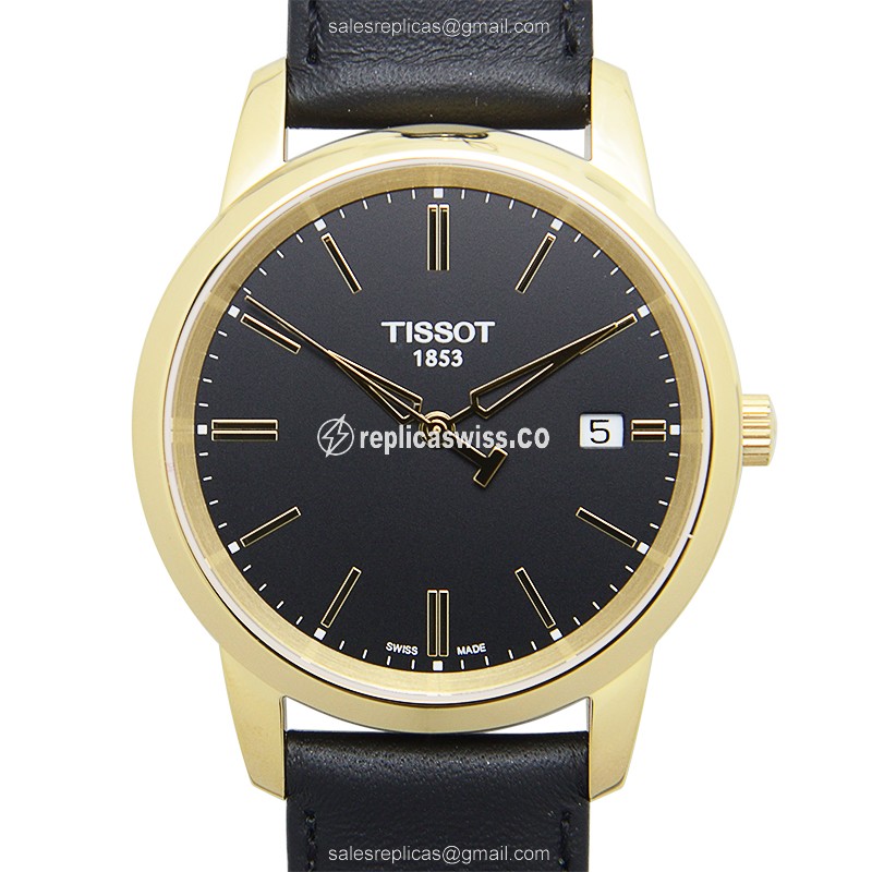 Rolex T-CLASSIC Quartz - Black Dial - Stainless Steel Case - Leather Black Strap - Luxury Replica T-CLASSIC Watch