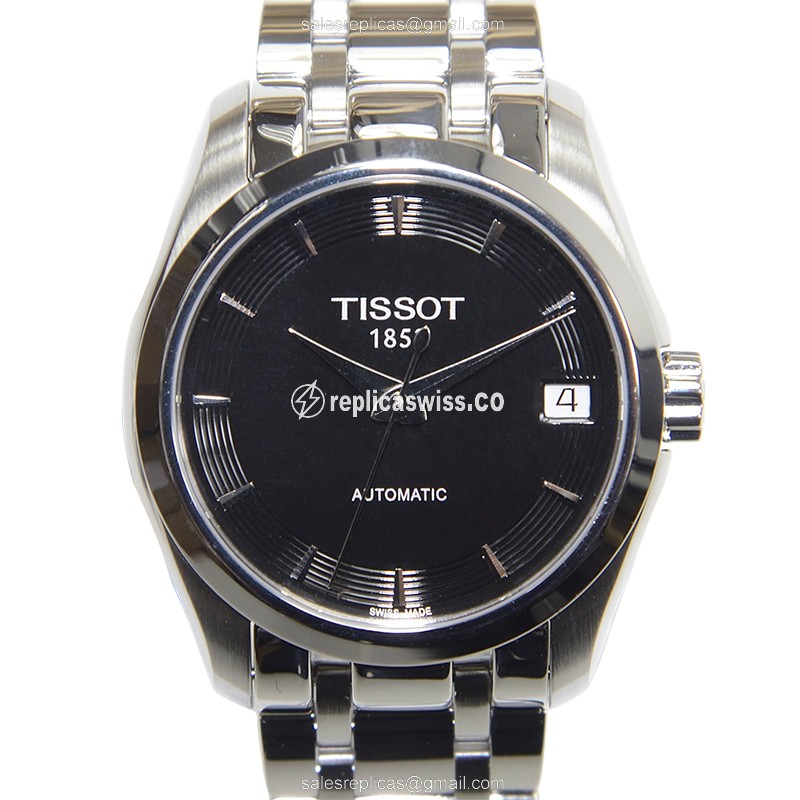 Automatic Tissot T-CLASSIC Watch - Black Dial, Steel Case & Band, Clasp