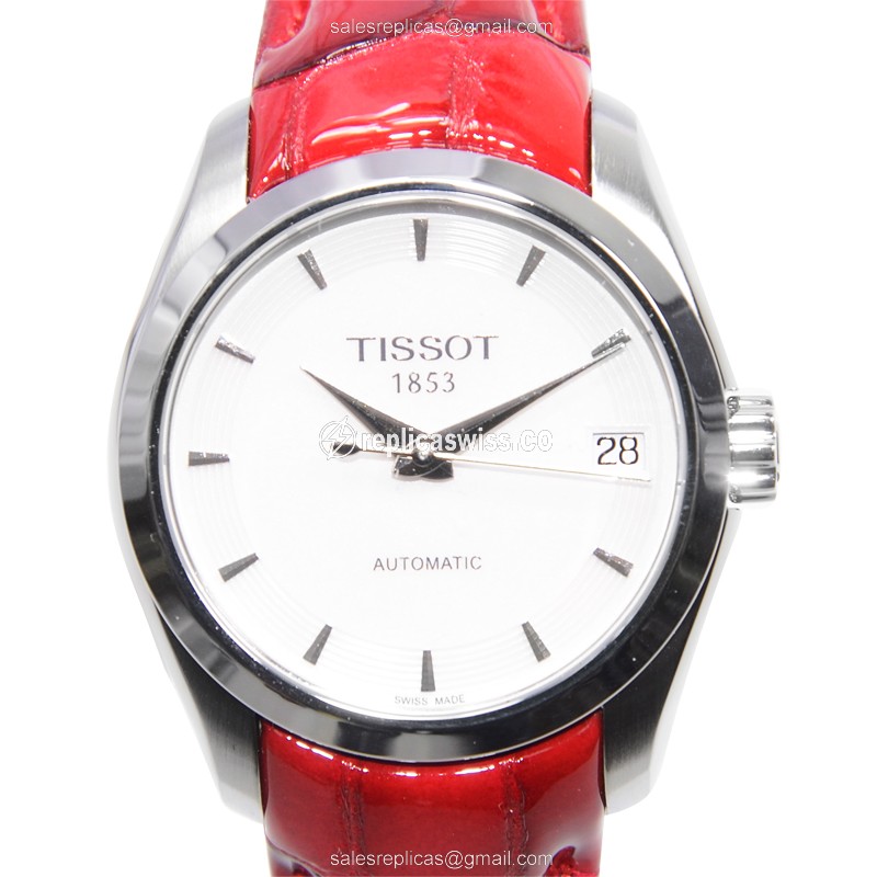 Tissot T-TREND Automatic Steel - Silver Dial - Red Leather Strap - Buckle Clasp - Luxury Replica T-TREND Watch