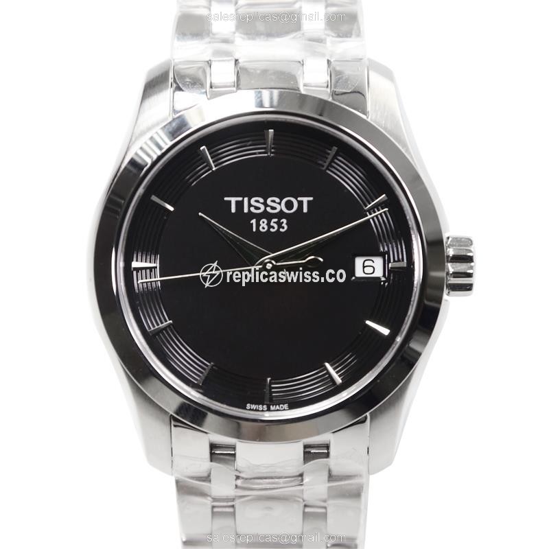 Tissot T-CLASSIC Replica - Quartz - Stainless Steel - Black Dial - Silver Steel Band - Luxury Replica T-CLASSIC Watch