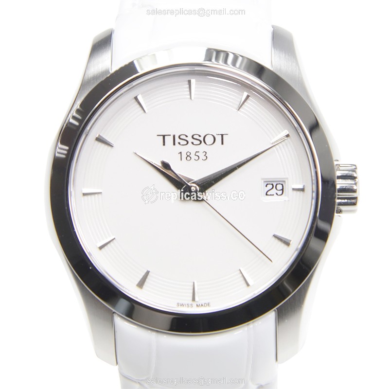 Rolex T-CLASSIC Quartz - Silver Dial - Stainless Steel - White Leather Strap