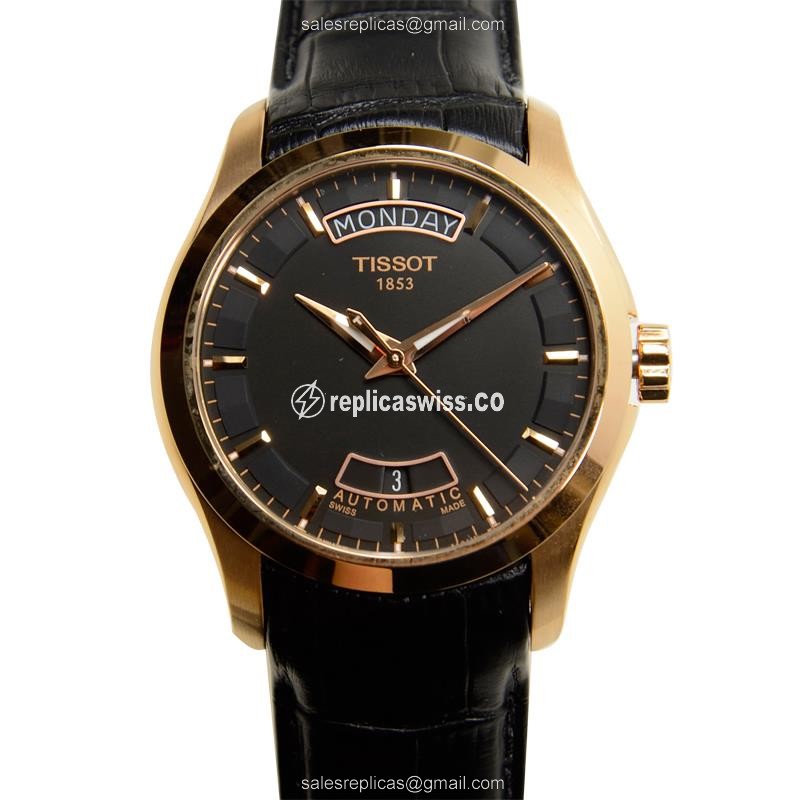 Tissot T-CLASSIC Replica - Automatic - Black Dial - Leather Strap - Stainless Steel Case - Luxury Replica T-CLASSIC Watch
