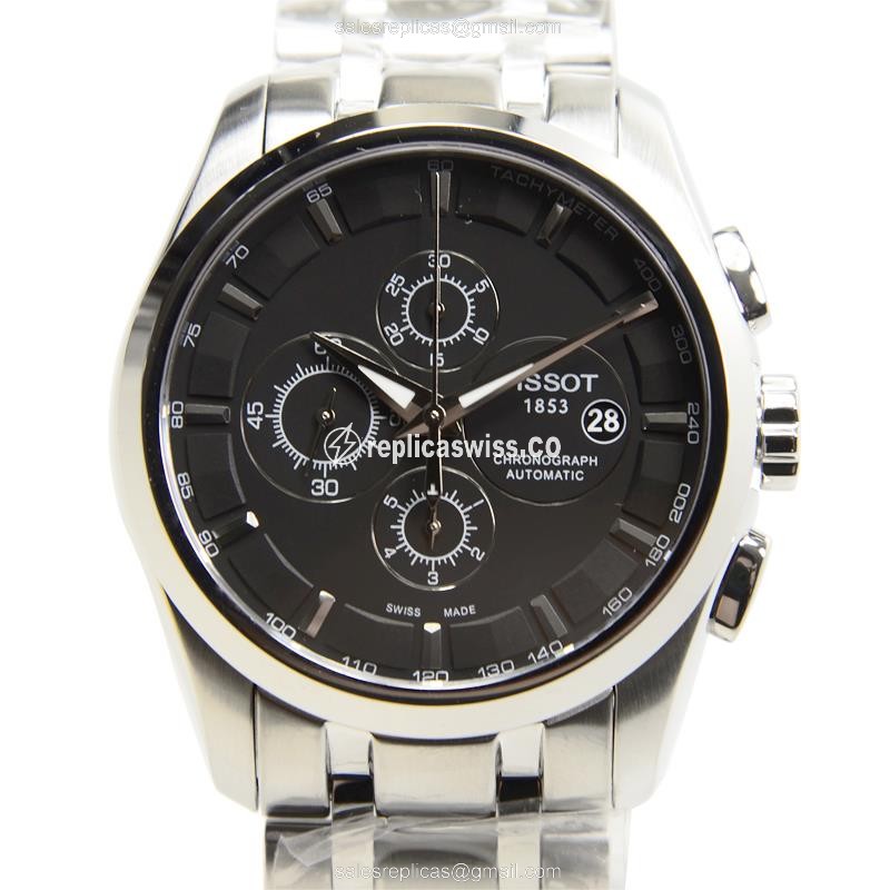 Automatic Tissot T-CLASSIC - Stainless Steel Case - Black Dial - Silver Band - Clasp - Luxury Replica T-CLASSIC Watch
