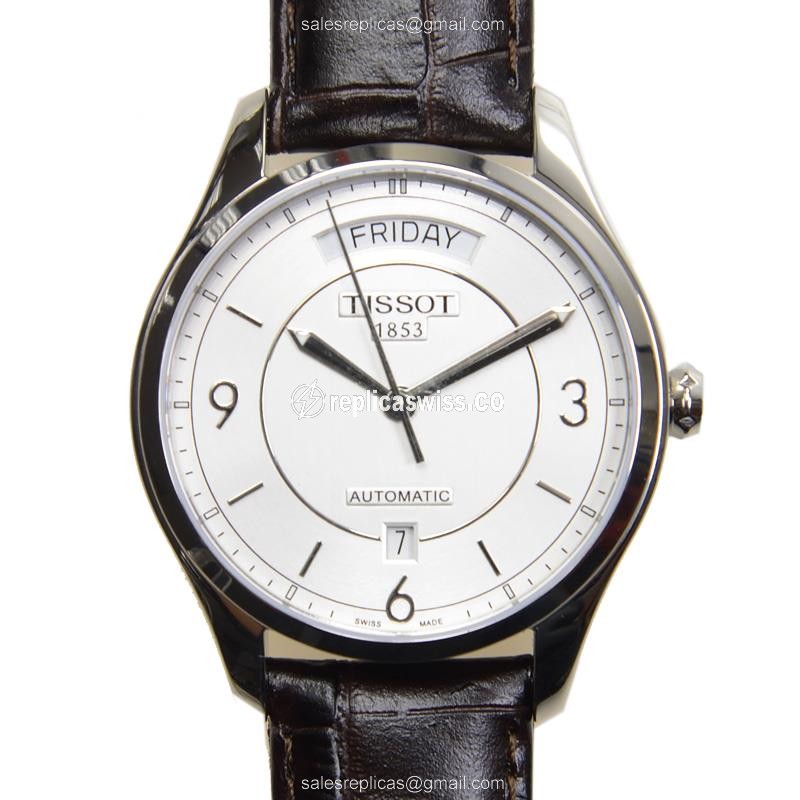 Tissot T-CLASSIC Replica - Automatic - Stainless Steel - White Dial - Brown Leather Strap