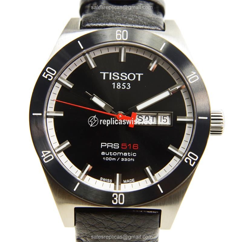 Tissot T-SPORT Replica - Automatic - Stainless Steel - Black Dial - Leather Strap