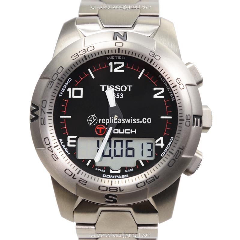 Tissot T047.420.44.057.00 Replica - Quartz - Titanium Case - Black Dial - Silver Titanium Strap