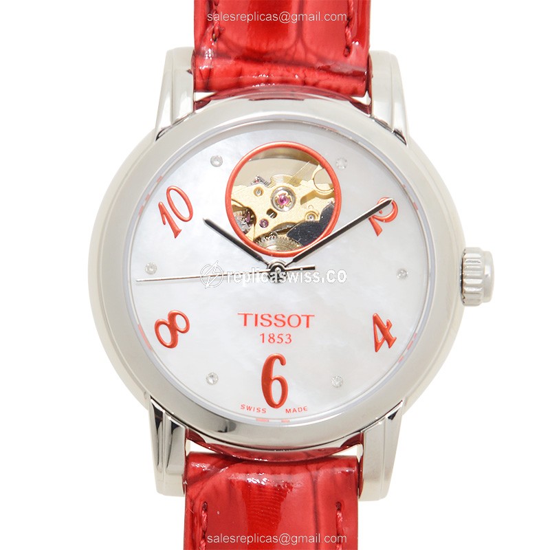Tissot T-CLASSIC Replica - Automatic - Stainless Steel - White Dial - Red Leather Strap - Luxury Replica T-CLASSIC Watch