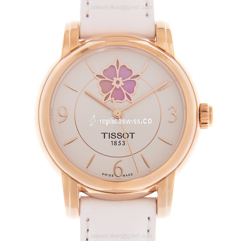 Tissot Lady Heart Replica - Automatic - Gold-Plated & Stainless Steel - White Dial - Leather Strap