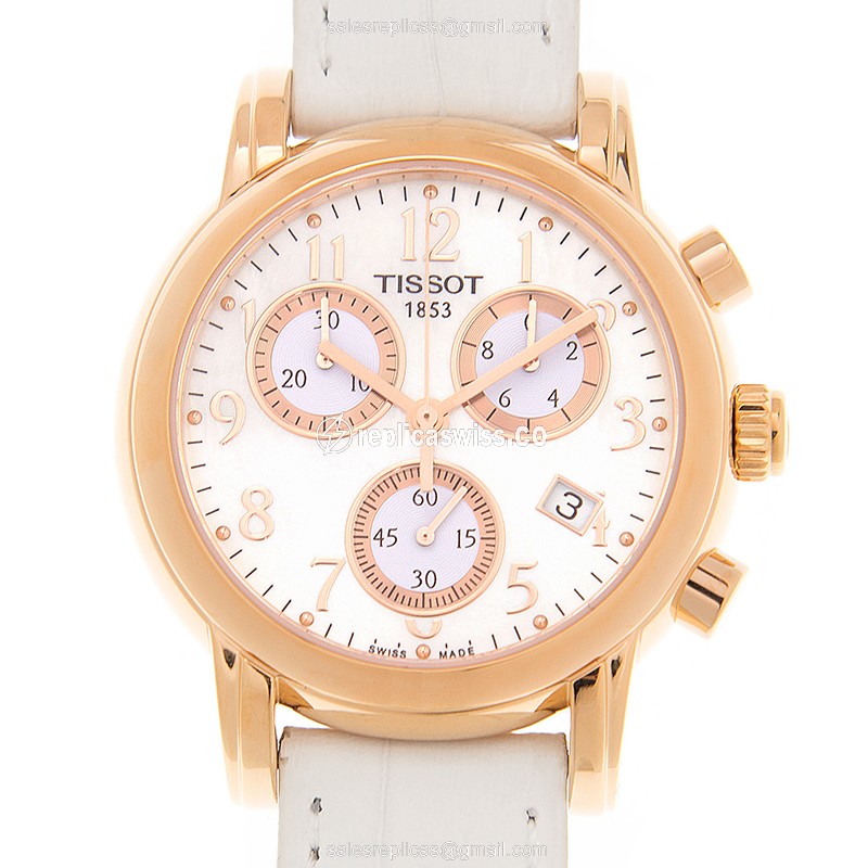 Tissot T-LADY Quartz - Stainless Steel Case - White Dial - Leather Strap - White Clasp - Luxury Replica T-LADY Watch