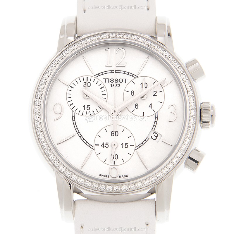 Tissot T-LADY Quartz - White Dial - Steel Case - Leather Strap - White Clasp - Luxury Replica T-LADY Watch