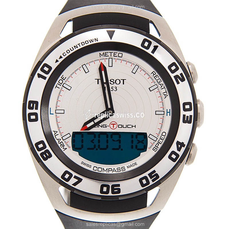 Rolex Tissot Replica - Quartz - Stainless Steel - White Dial - Black Rubber Strap