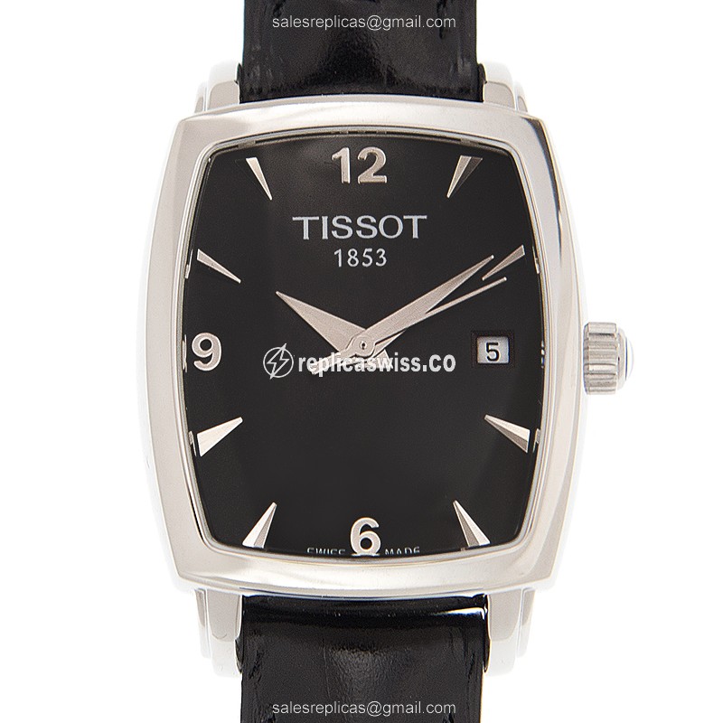 Rolex T-Classic Replica - Quartz - Black Dial - Leather Strap - Clasp