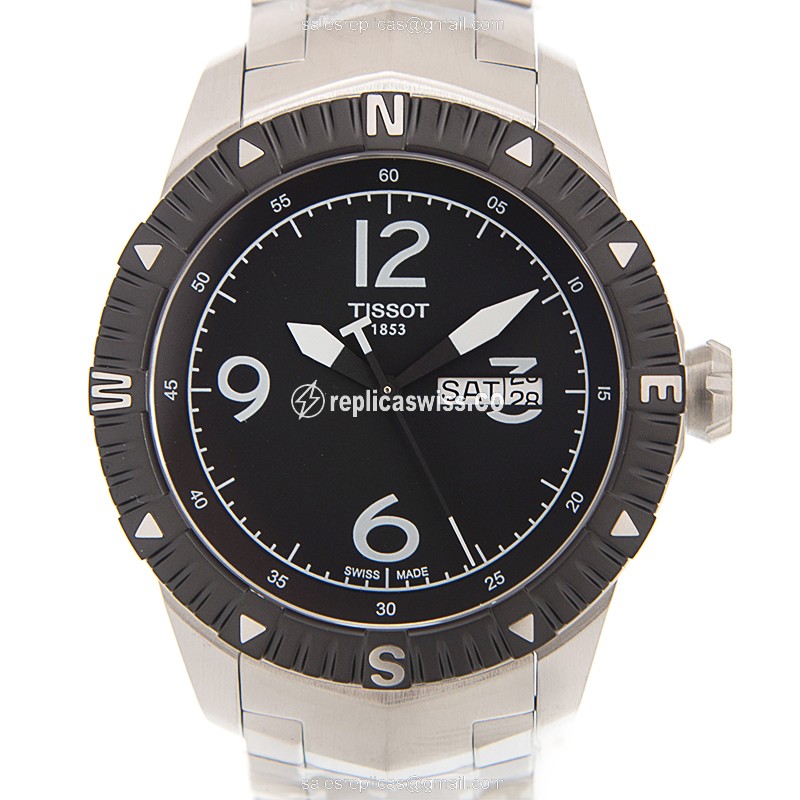 Automatic Tissot T-SPORT - Black Dial - Steel Case & Band - Silver Clasp - Luxury Replica T-SPORT Watch