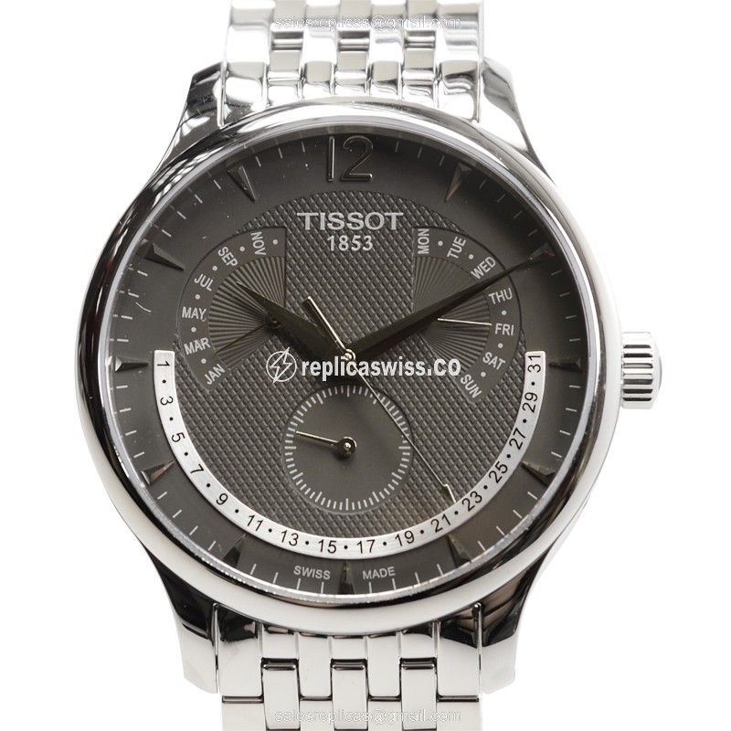 Rolex T-CLASSIC Replica - Quartz - Stainless Steel - Dark Grey - Silver Clasp