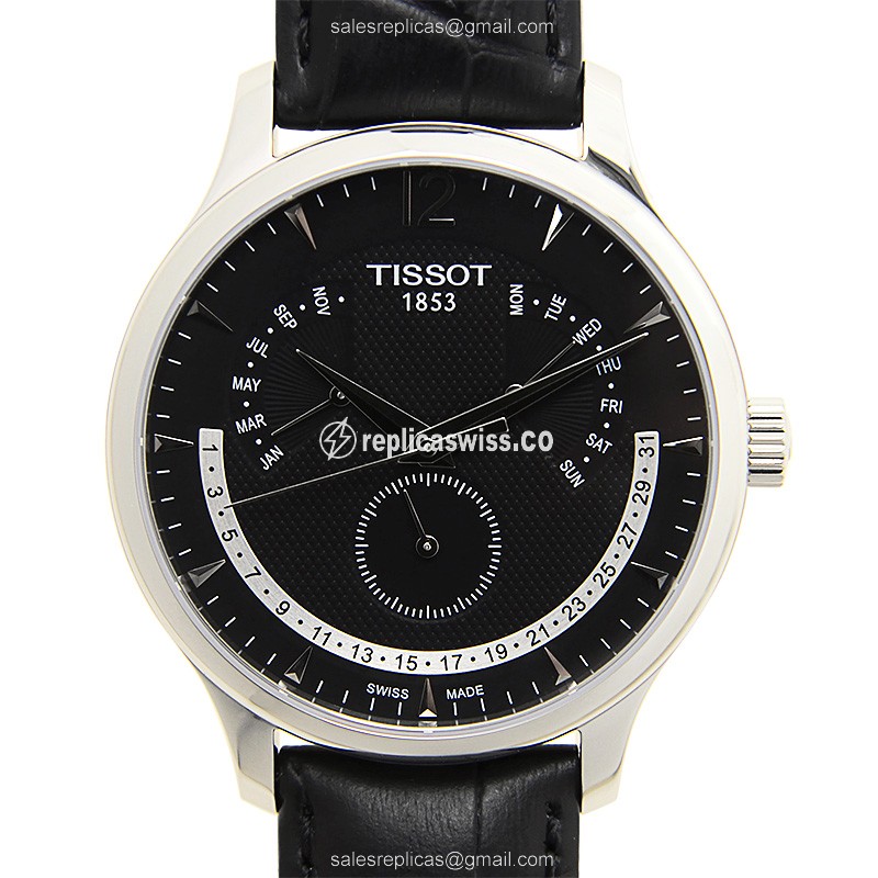 Rolex T-CLASSIC Replica - Quartz - Stainless Steel - Black Dial - Leather Strap - Luxury Replica T-CLASSIC Watch