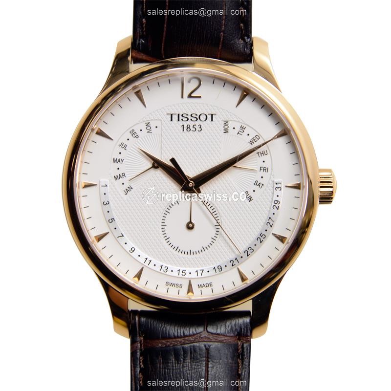 Rolex T-Classic Quartz - White Dial - Steel Case - Brown Leather Strap - Clasp