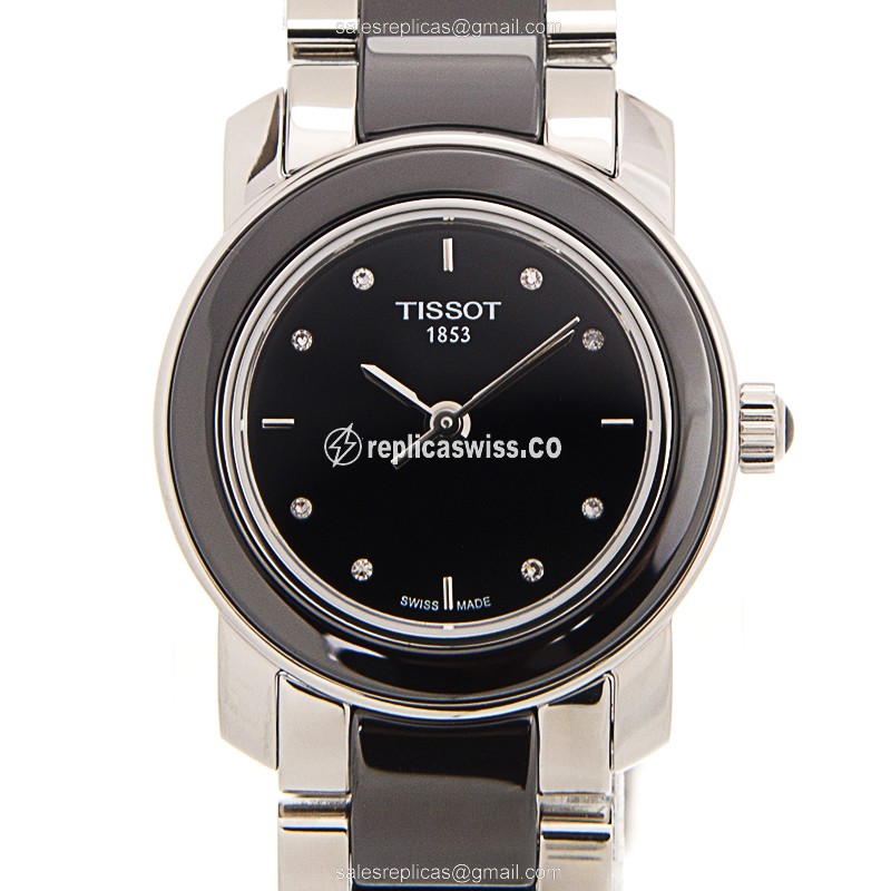 Tissot T-LADY Replica - Quartz - Steel Case - Black - Steel Black Strap - Luxury Replica T-LADY Watch