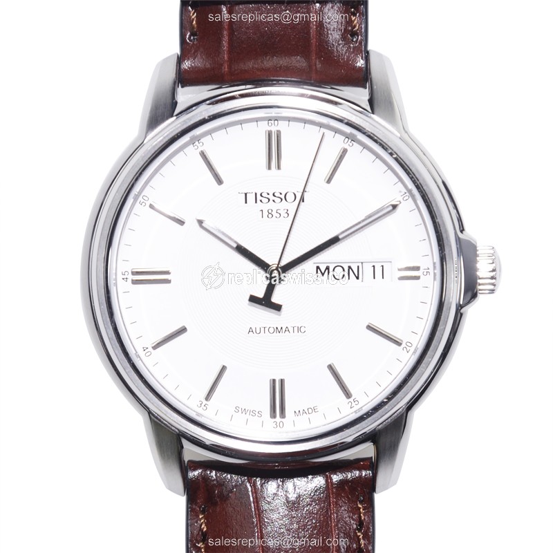 Tissot T-CLASSIC Replica - Automatic - Stainless Steel - Silver Dial - Brown Leather Strap