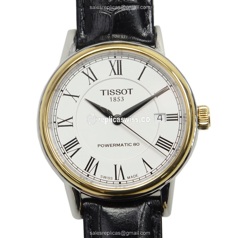 Automatic Tissot T-CLASSIC Watch - White Dial, Steel Case, Leather Black Strap - Buckle Clasp - Luxury Replica T-CLASSIC Watch