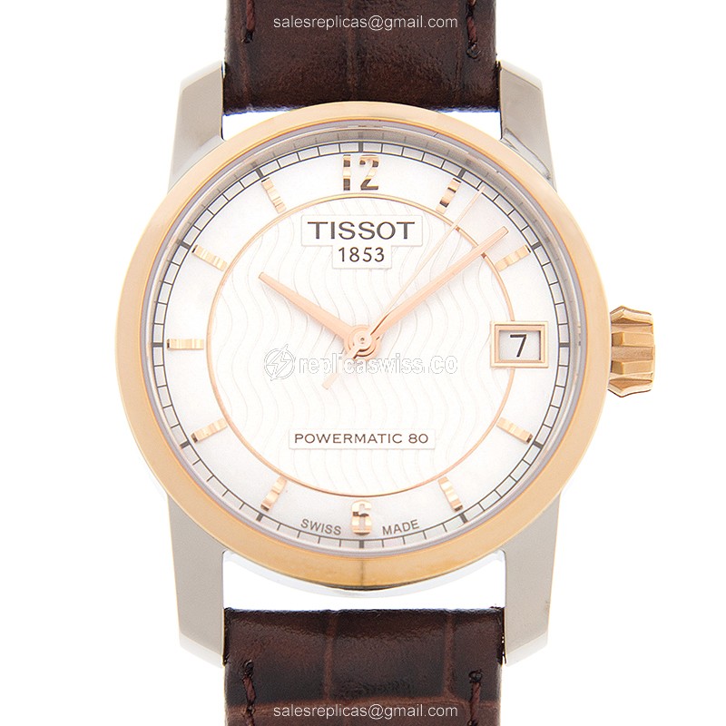 Tissot T-CLASSIC Replica - Automatic 18kt Rose Gold - White Dial - Brown Leather Strap
