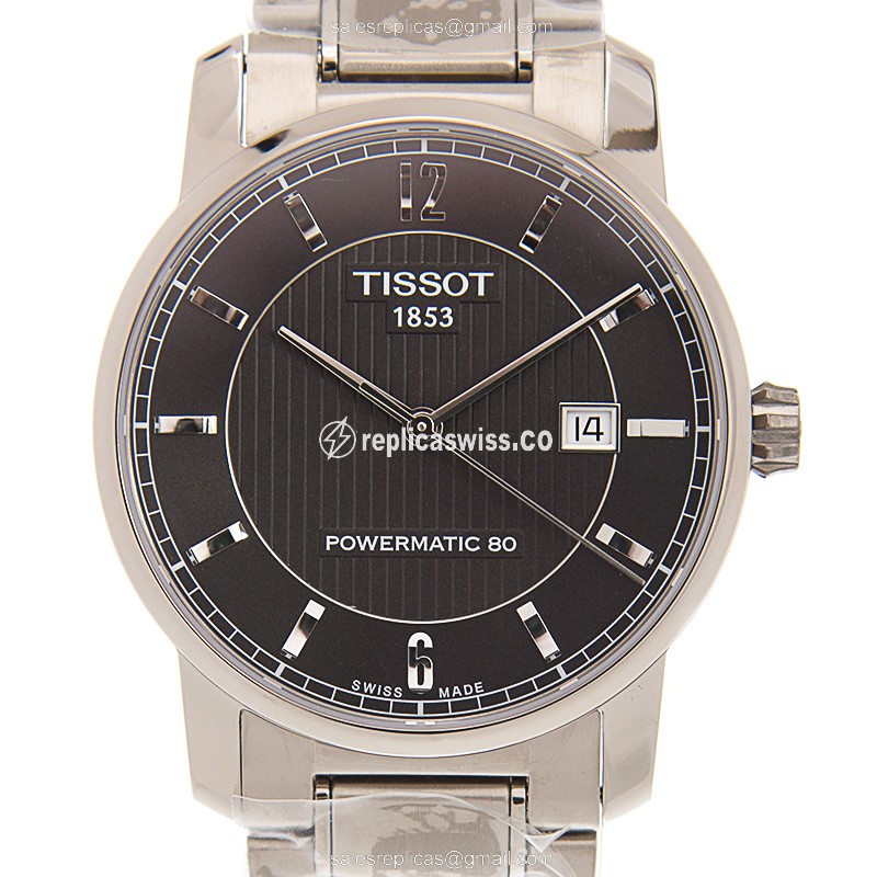 Tissot T-CLASSIC Replica - Automatic - Titanium Case - Black Dial - Silver Titanium Strap