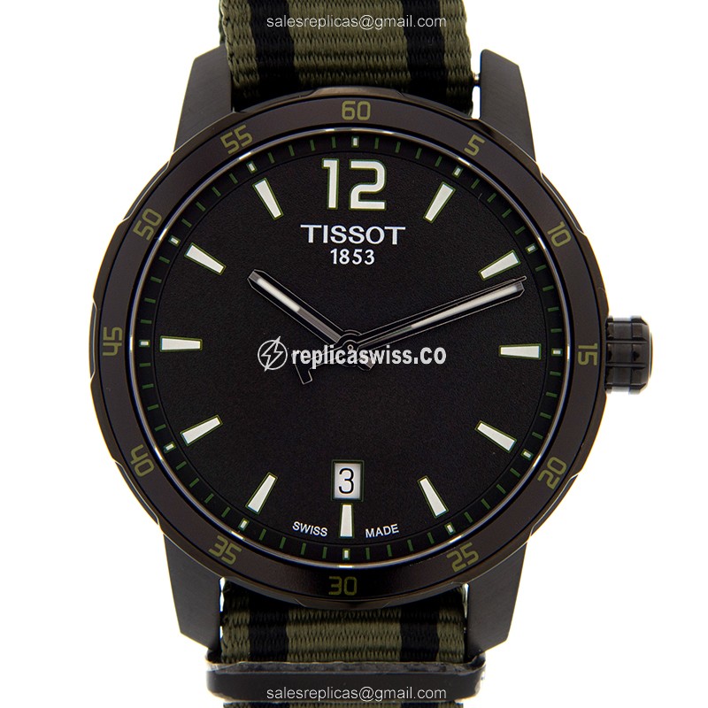 Rolex T-SPORT Quartz Replica - Black Dial - Steel Case - Green Nylon Strap - Buckle Clasp