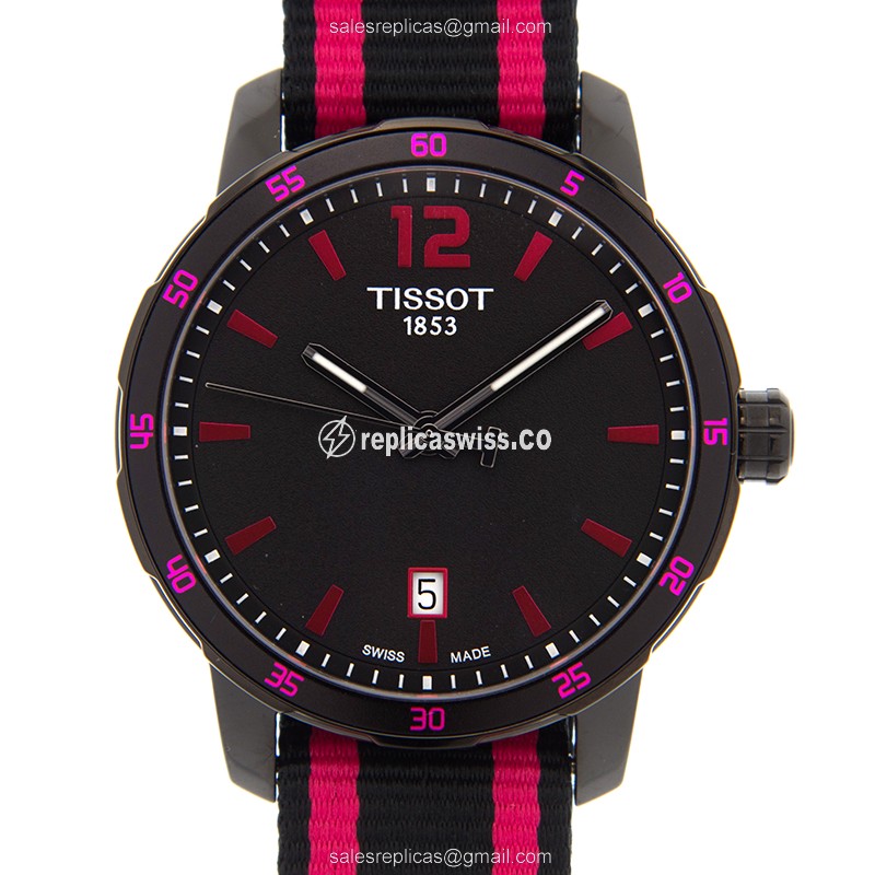 Rolex T-SPORT Replica - Quartz - Stainless Steel - Black - Pink Canvas Strap - Luxury Replica T-SPORT Watch