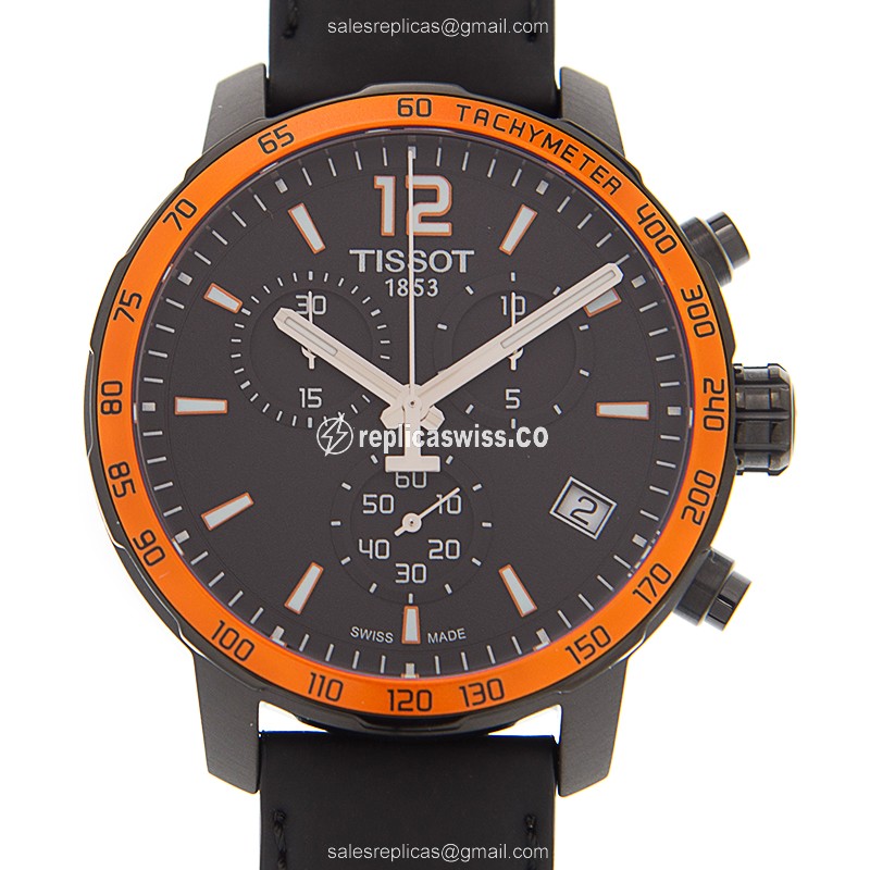 Tissot T-SPORT Quartz - Black Dial - Steel Case - Leather Strap - Buckle Clasp