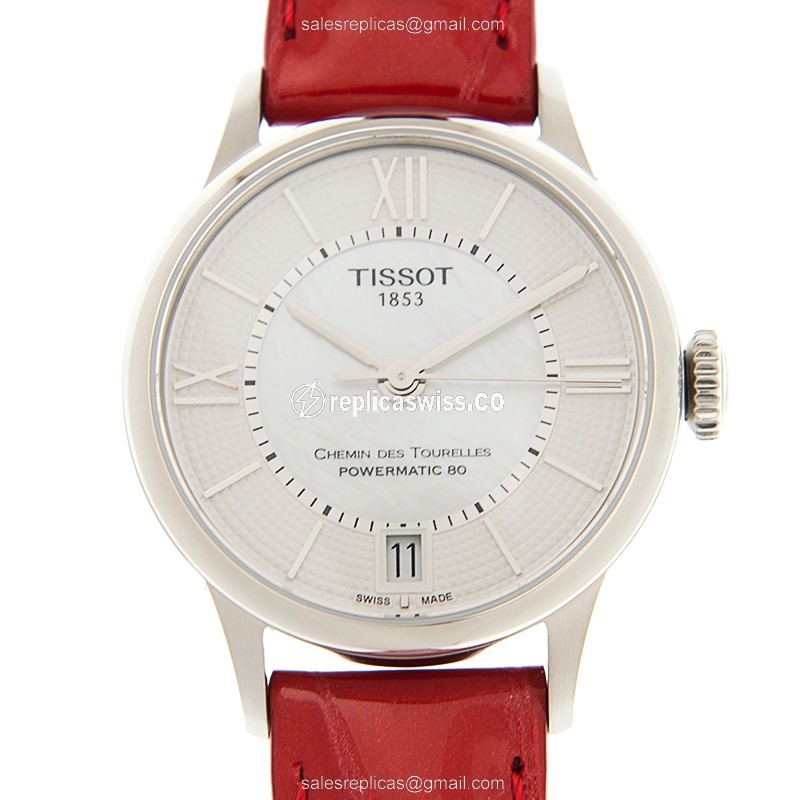 Rolex T-Classic Replica - Auto - Steel - White - Red Strap - Luxury Replica T-CLASSIC Watch