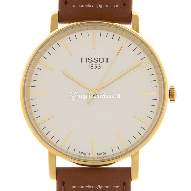 Tissot EVERYTIME Replica - Automatic - Steel Case - Silver Dial - Brown Leather Strap - Luxury Replica EVERYTIME Watch